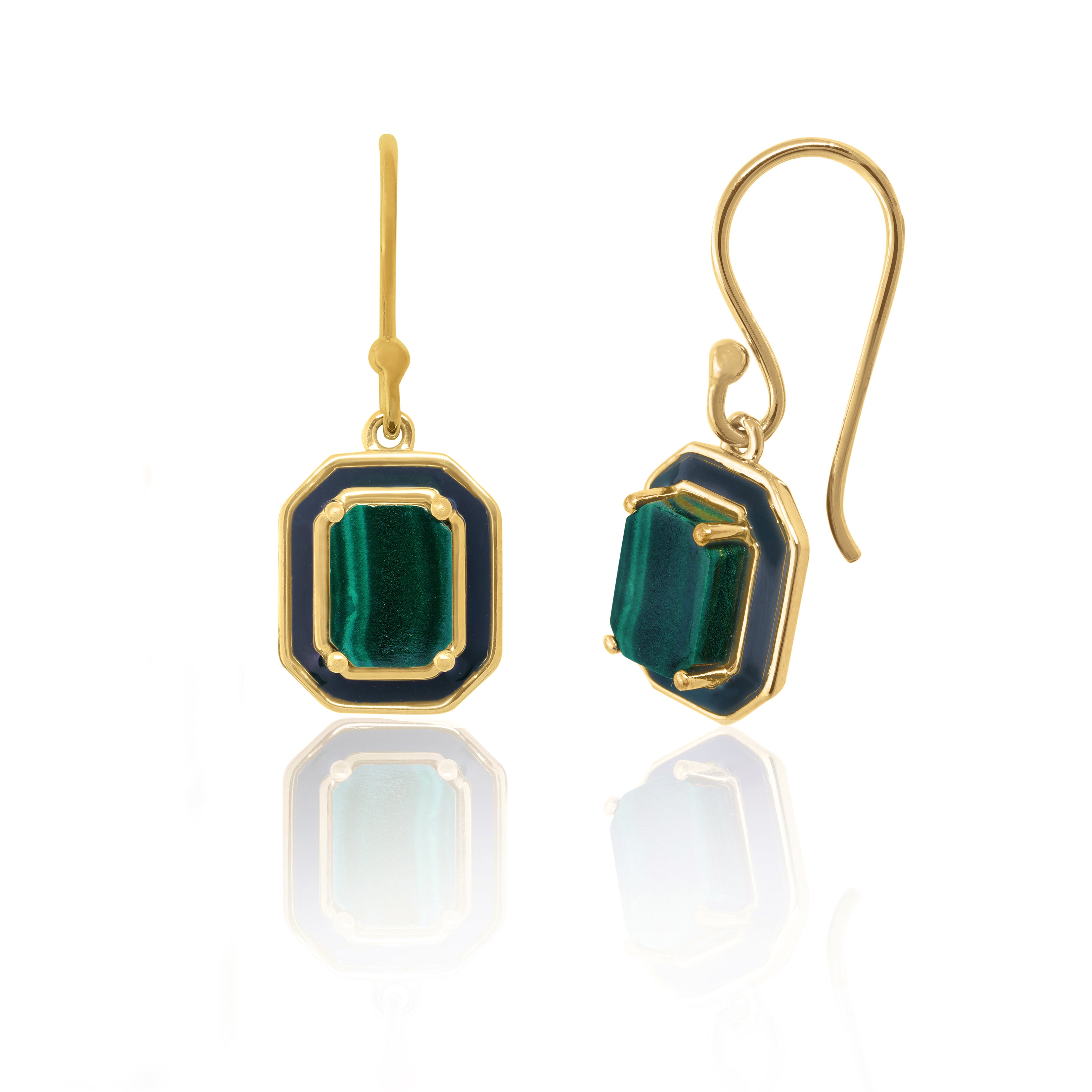 An image of Malachite Marvel Black Enamel Drop Earrings.