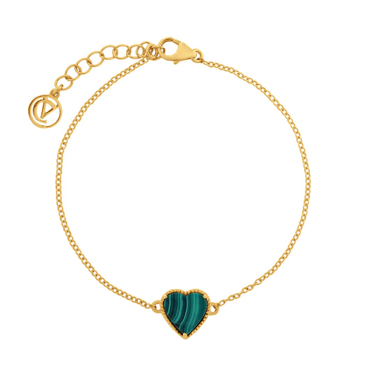 Verdant Love: Malachite Heart Charm Bracelet