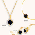 Celestial Elegance Jewellery Set: Onyx, Cubic Zirconia Bracelet, Pendant, Earrings and Chain