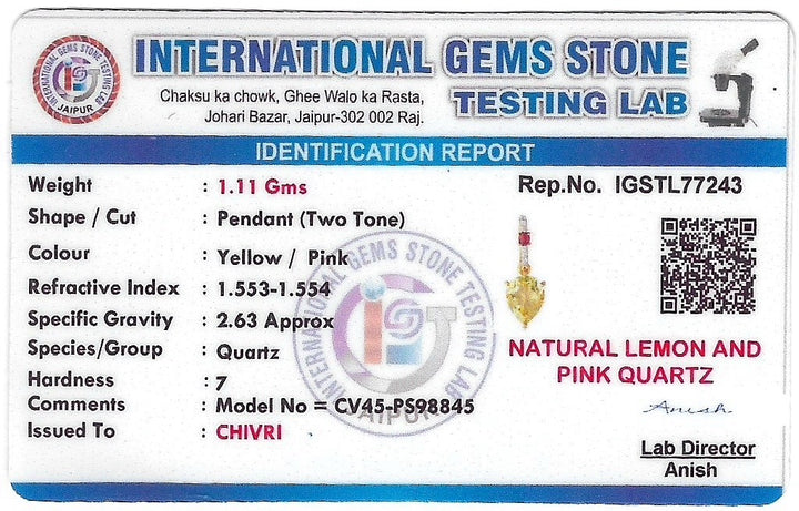 Golden Radiance: Lemon & Pink Quartz Pendant For Women with Cubic Zirconia Brilliance