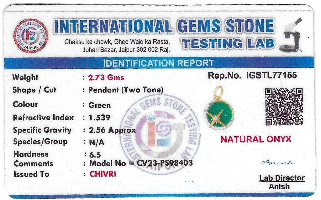 Luminous Galaxy Green Onyx Pendant & Earring With 10gm Silver Coin MMTC PAMP Gift Hamper