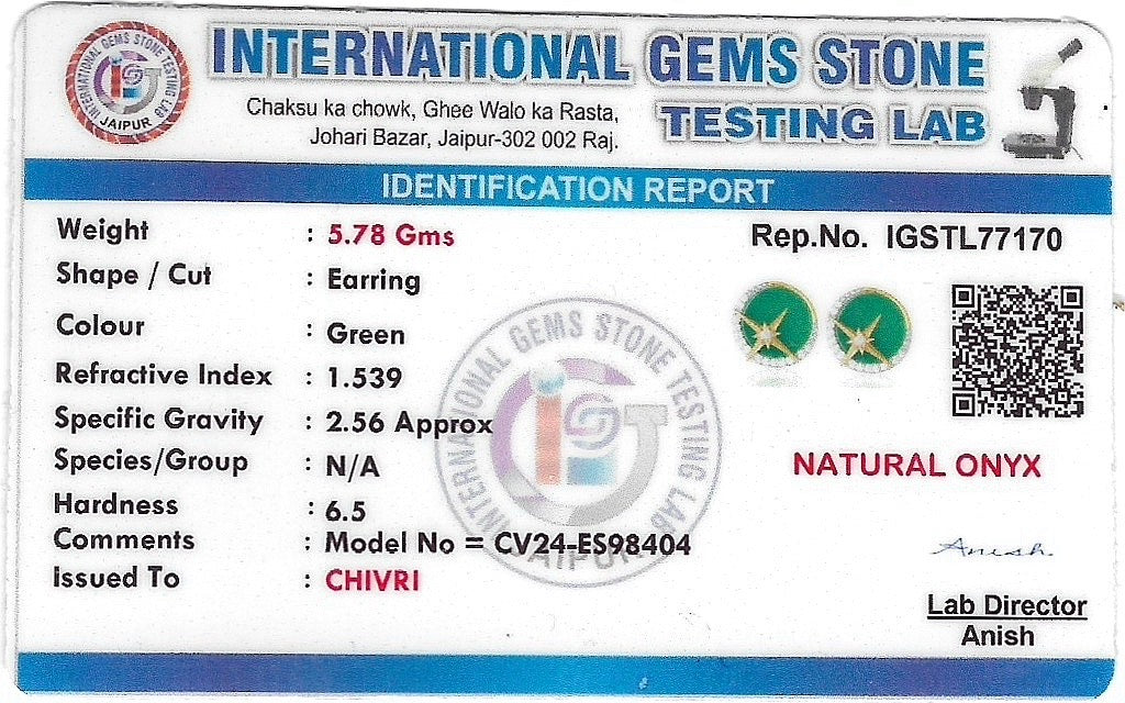 Luminous Galaxy Green Onyx Pendant & Earring With 10gm Silver Coin MMTC PAMP Gift Hamper