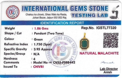 Mystic Malachite Earring, Pendant, Golden Chain With 10gm Silver Coin MMTC PAMP Gift hamper