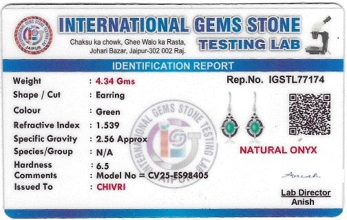 Glamorous Green Onyx Cubic Zirconia Silver Chain Pendant, Earring With 10gm Silver Coin MMTC PAMP Gift Hamper