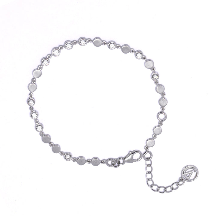 An image showing Elegant Silver Finish Tennis Bracelet with Diamond Accents.