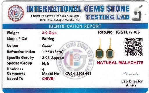 Mystic Malachite Earring, Pendant, Golden Chain With 10gm Silver Coin MMTC PAMP Gift hamper