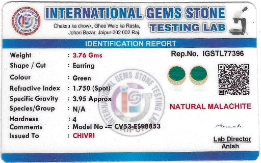 Glamorous Green: Malachite Earrings For Women with Cubic Zirconia, Luxe Gold Finish