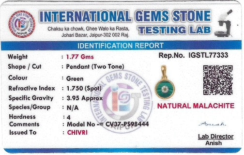 Lush Malachite Splendour Sparkling Cubic Zirconia Earring, Pendant, Golden Chain, Bracelet With 10gm Silver Coin MMTC PAMP Gift Hamper