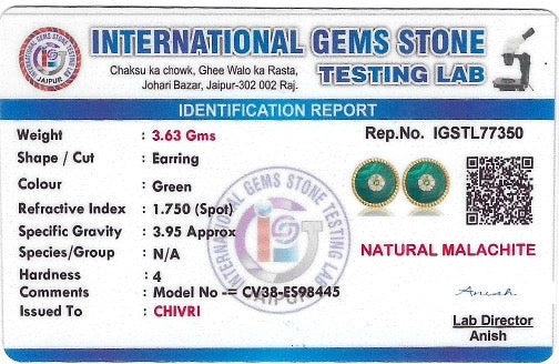 Lush Malachite Splendour Sparkling Cubic Zirconia Earring, Pendant, Golden Chain, Bracelet With 10gm Silver Coin MMTC PAMP Gift Hamper