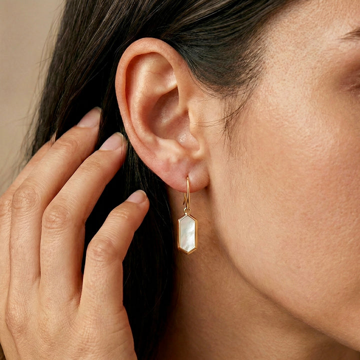 Hexagon Beauty: Mother of Pearl Drop Earrings