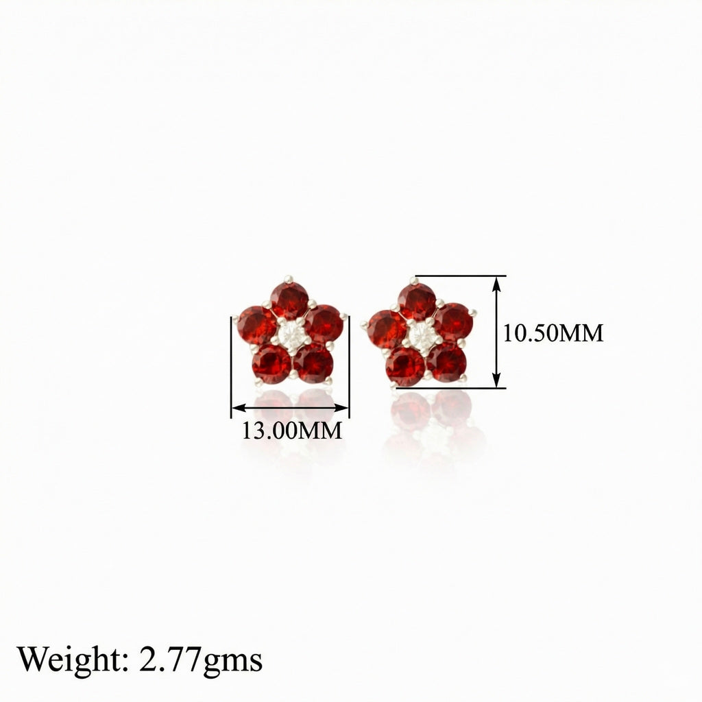 Scarlet Cluster: Red Garnet Stud Earrings