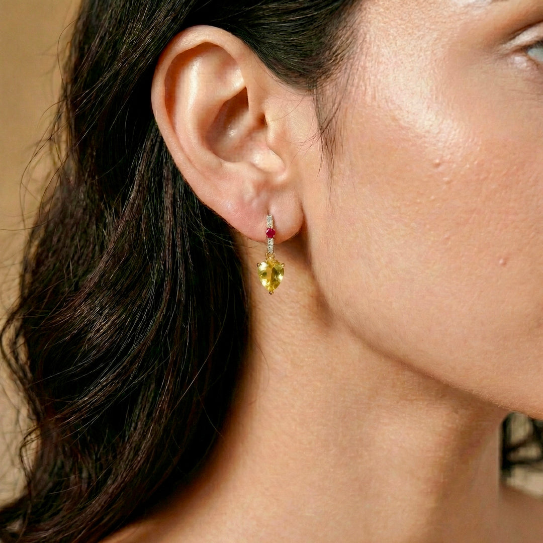 Golden Radiance: Lemon & Pink Quartz Earrings