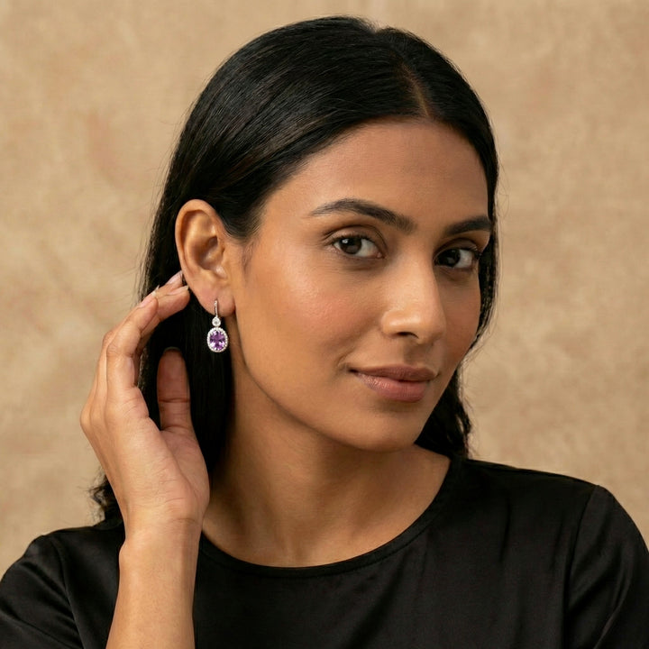 Oval Bloom: Purple Amethyst Earrings