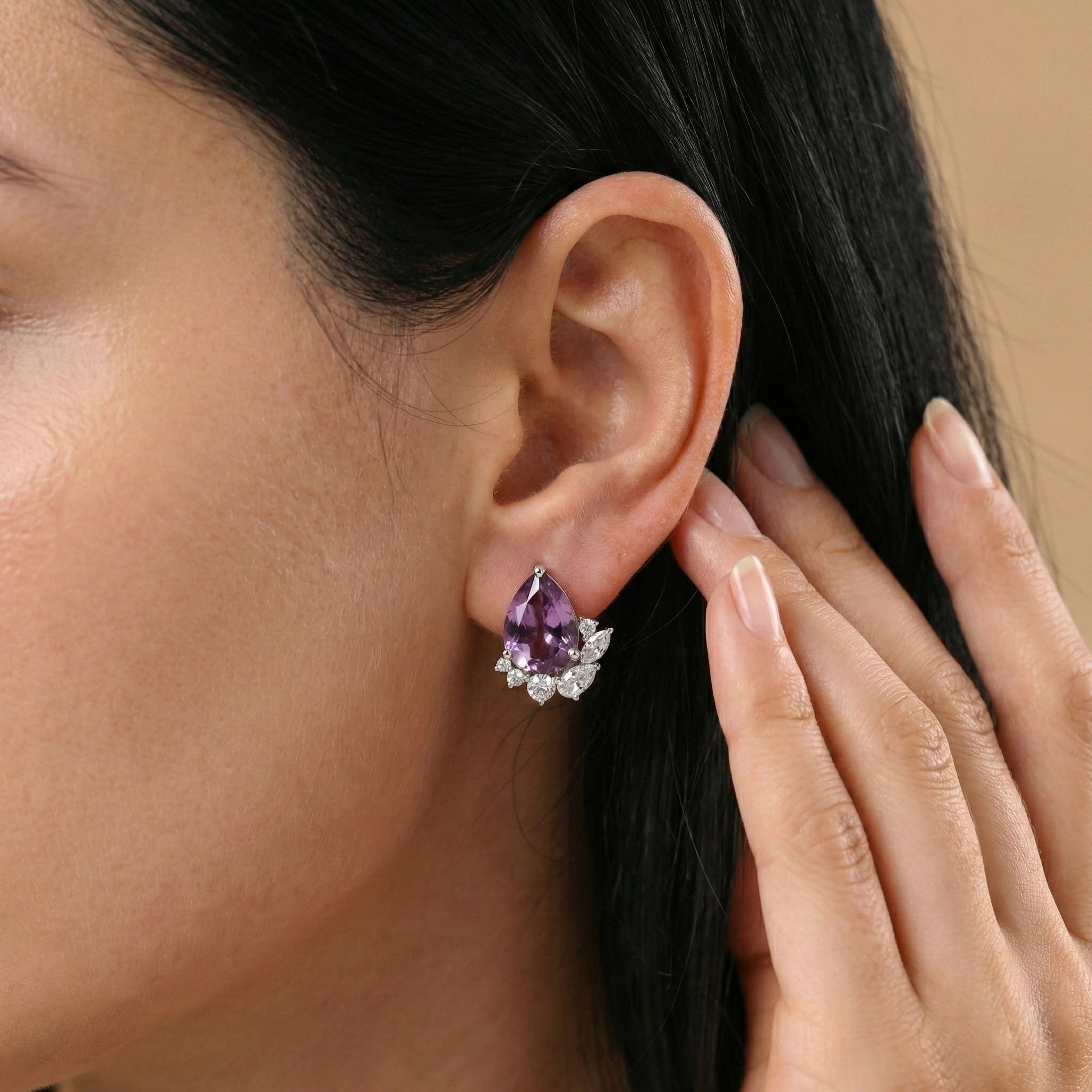 Trinity: Purple Amethyst Stud Earrings