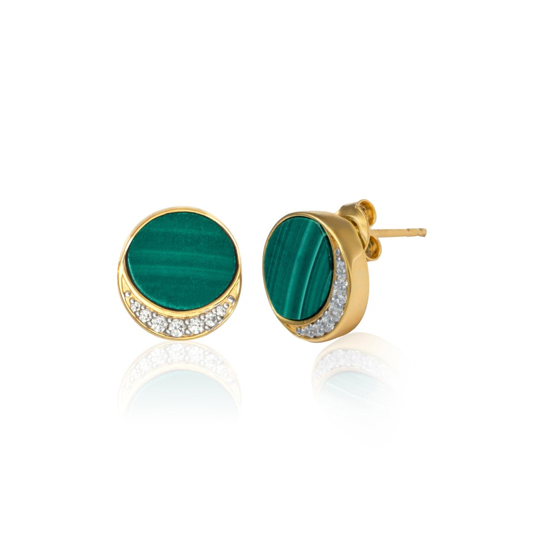 Glamorous Green: Malachite Earring with Cubic Zirconia, Luxe Gold Finish