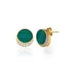  A Glamorous Green Malachite Earring with Cubic Zirconia, Luxe Gold Finishing.