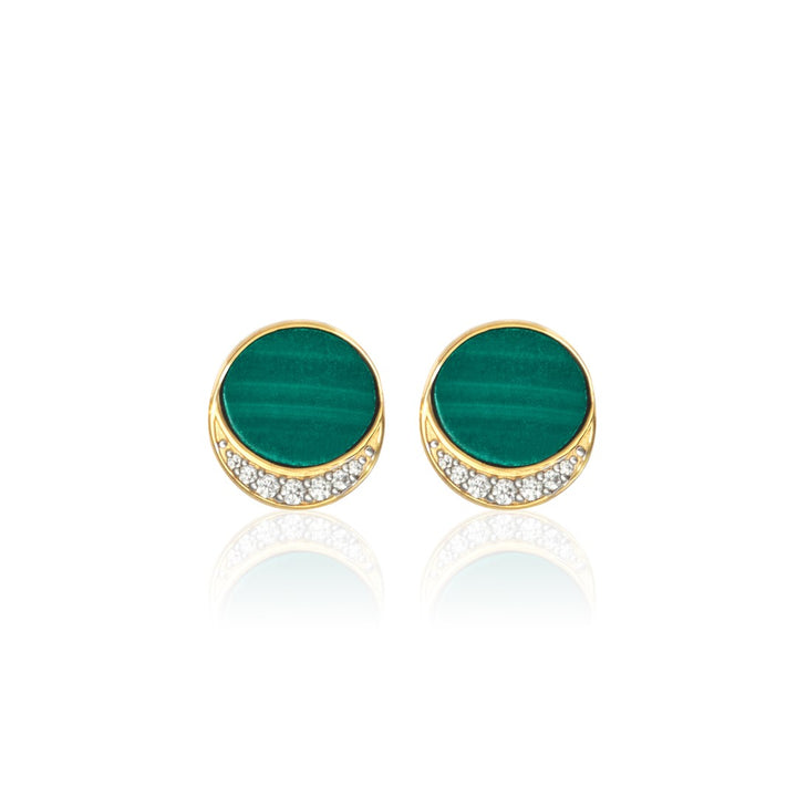 A Glamorous Green Malachite Earring with Cubic Zirconia, Luxe Gold Finishing.