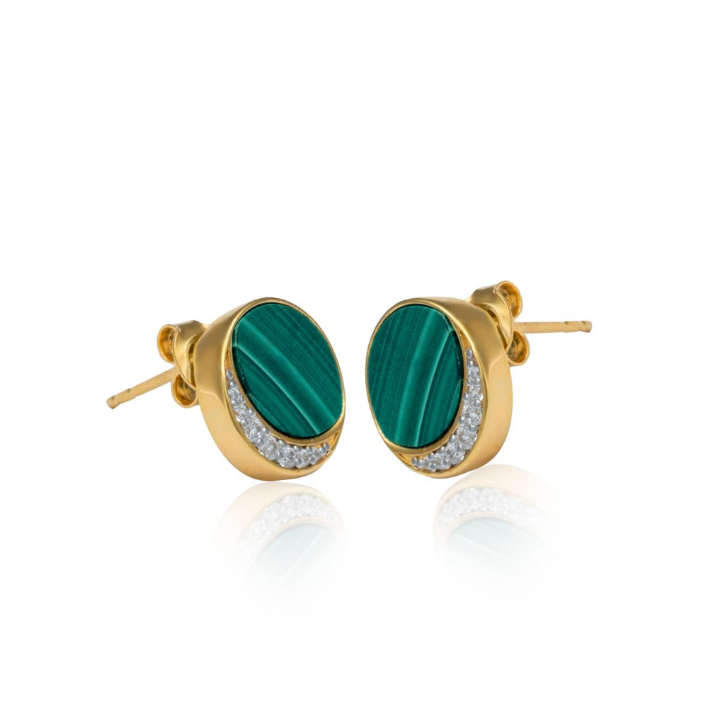  A Glamorous Green Malachite Earring with Cubic Zirconia, Luxe Gold Finishing.