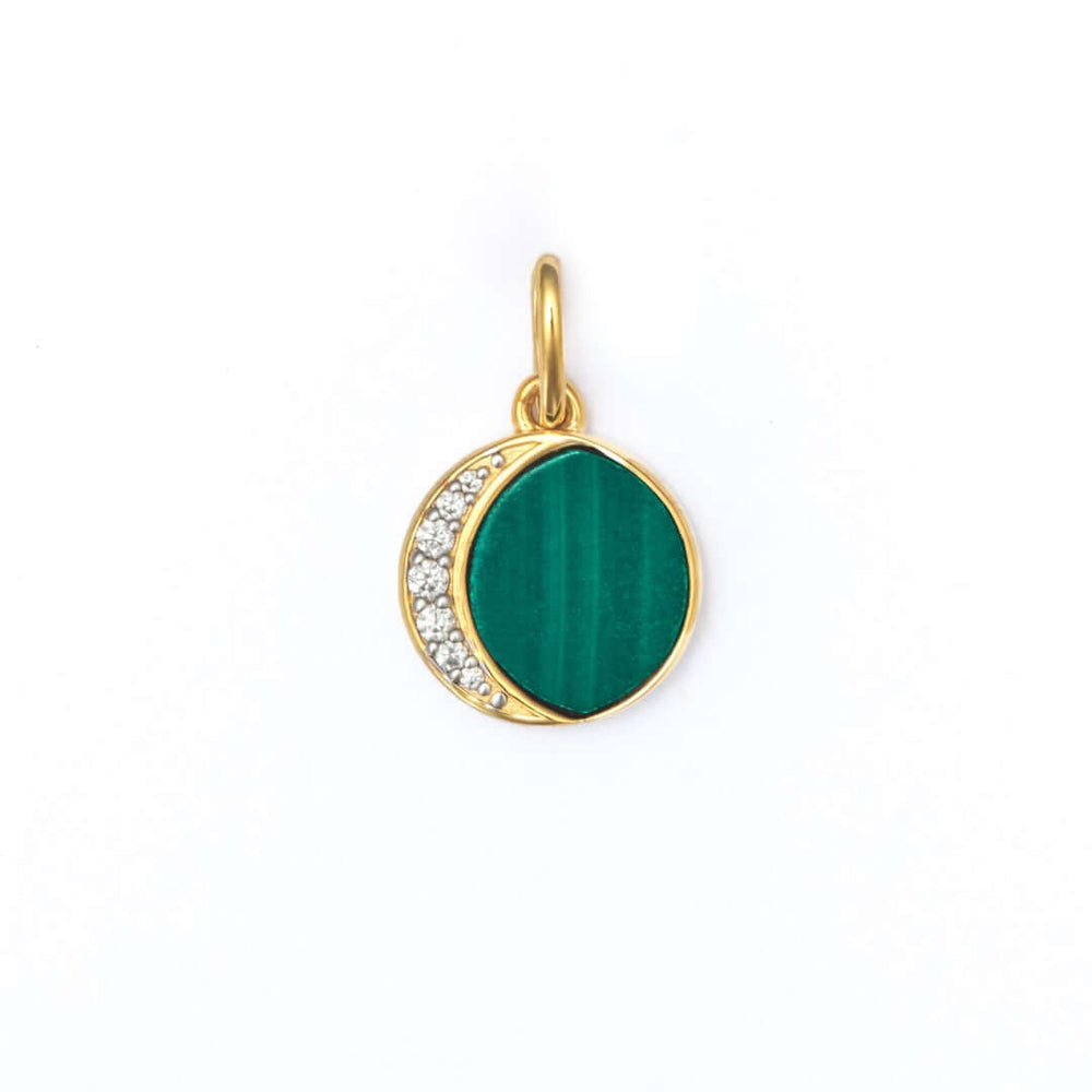 A Glamorous Green Malachite Pendant with Cubic Zirconia, Luxe Gold Finishing.