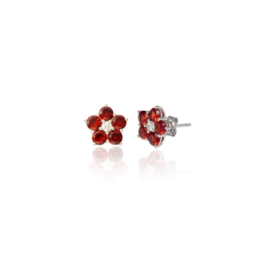 Silver Studs featured with Red Garnet and Cubic Zirconia.