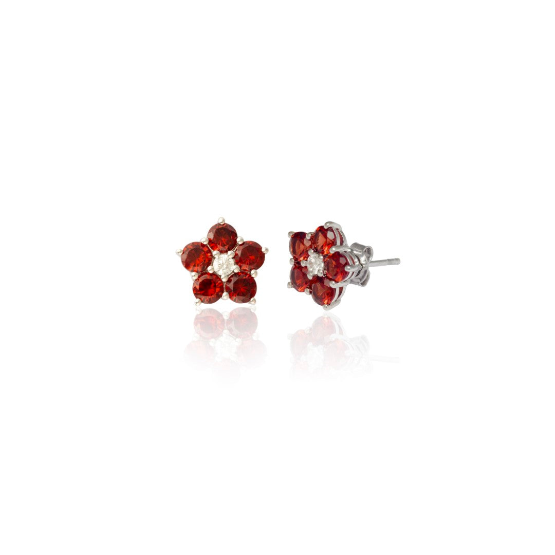 Scarlet Cluster: Silver Studs with Red Garnet and Cubic Zirconia Sparkle
