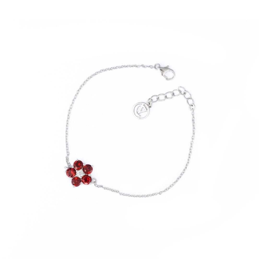 A Silver Bracelet featured with Red Garnet and Cubic Zirconia.