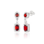 Silver Earrings Adorned with Red Garnet and Cubic Zirconia.
