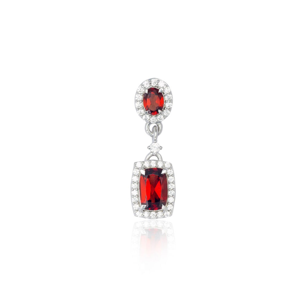 A Silver Pendant Adorned with Red Garnet and Cubic Zirconia.