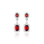 Silver Earrings Adorned with Red Garnet and Cubic Zirconia.