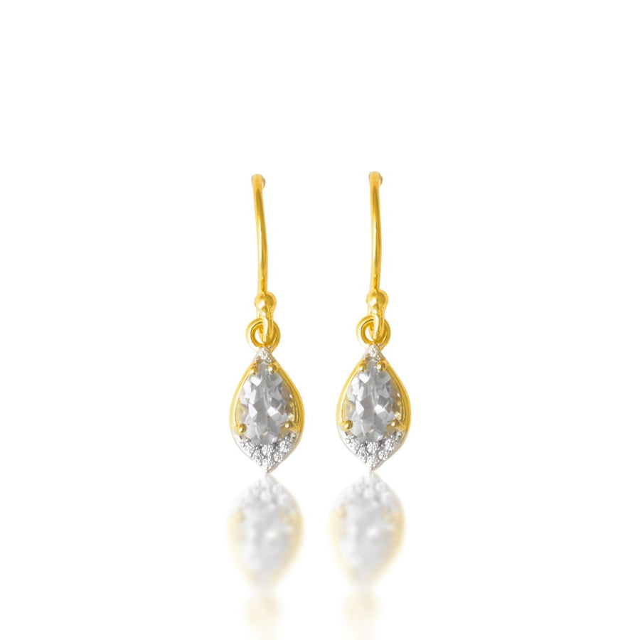 A Gold-Finished Earring with Green Amethyst and Cubic Zirconia.