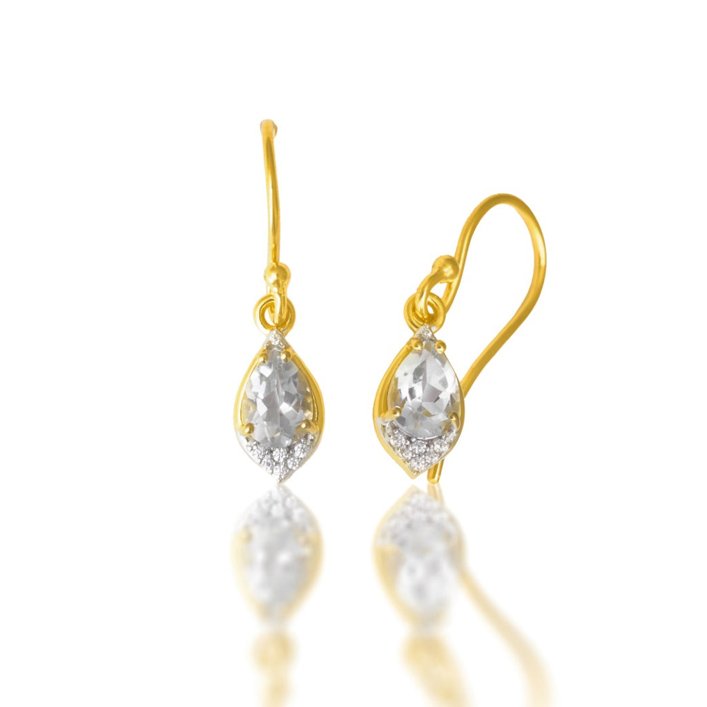  A Gold-Finished Earring with Green Amethyst and Cubic Zirconia.