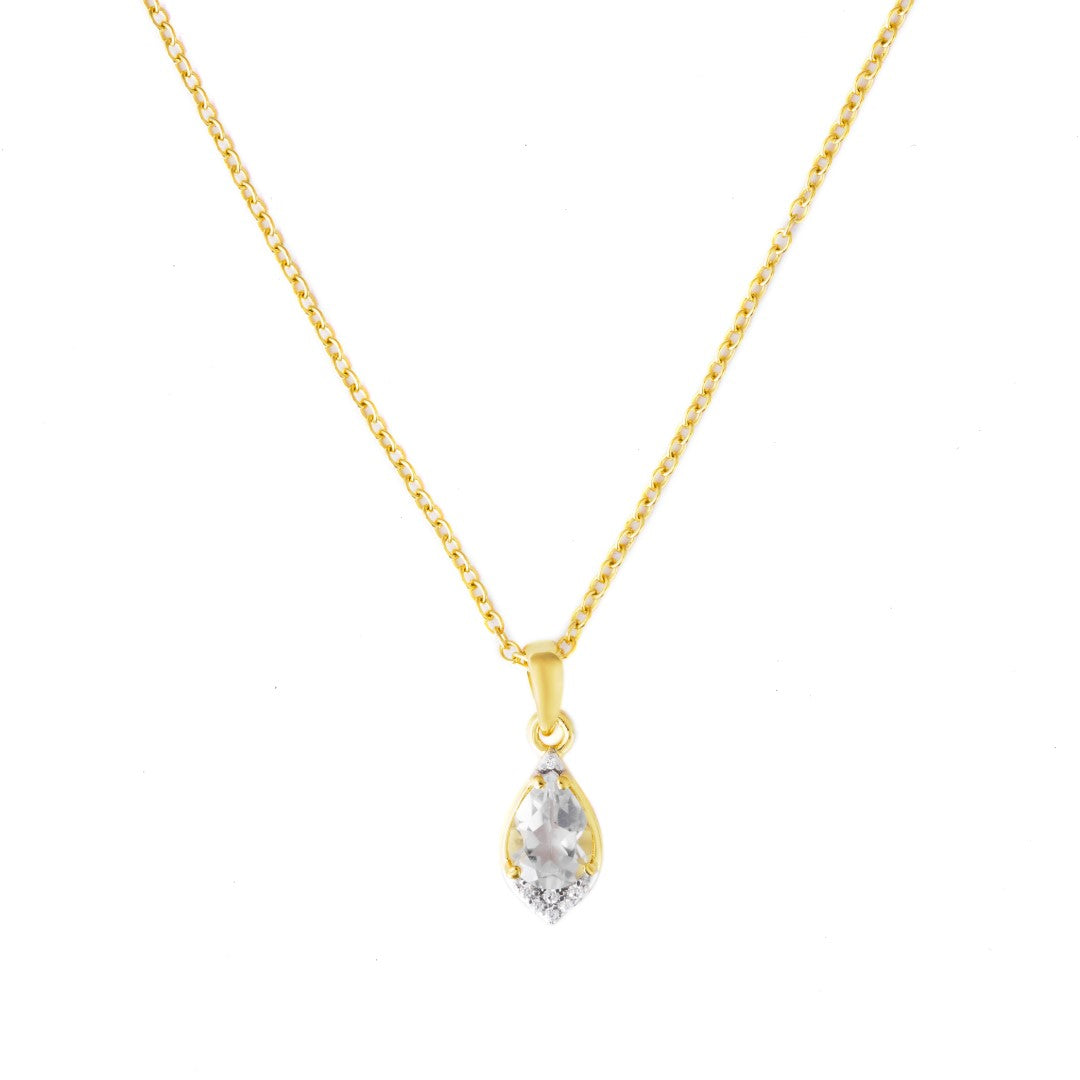 A Pendant with Silver Chain which is Gold-Finished with Green Amethyst and Cubic Zirconia.