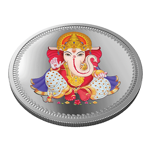 A Silver Coin featuring Lord Ganesha with 999.9 Purity of 50 gm.