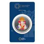 A Silver Coin featuring Lord Ganesha with 999.9 Purity of 50 gm.