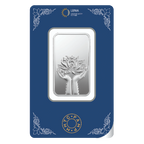 A 100 gm Silver Bar featuring Lotus of 999.9 Purity.