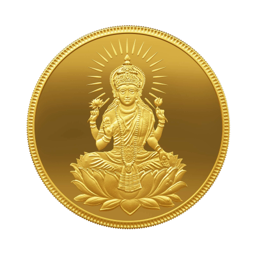 A Gold Coin featuring Lakshmi Ji 24k of 2 gm with 999.9 Purity.
