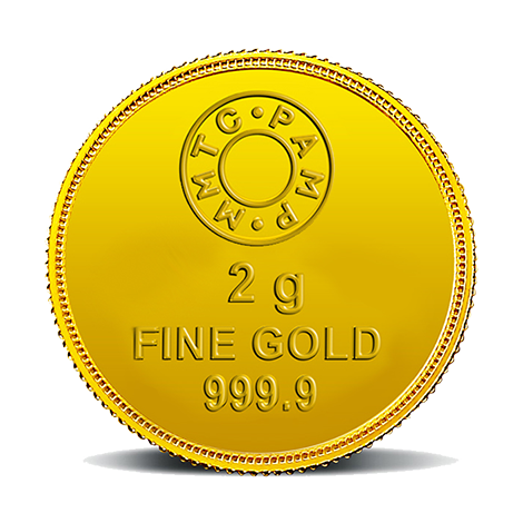 A Gold Coin featuring Lakshmi Ji 24k of 2 gm with 999.9 Purity.