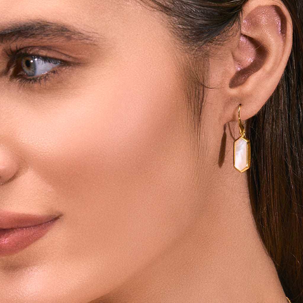 Hexagon Beauty: Mother of Pearl Drop Earrings
