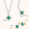 Nature's Splendor: Green Onyx Sugar Loaf and Cubic Zirconia Jewellery Trio with Silver Chain