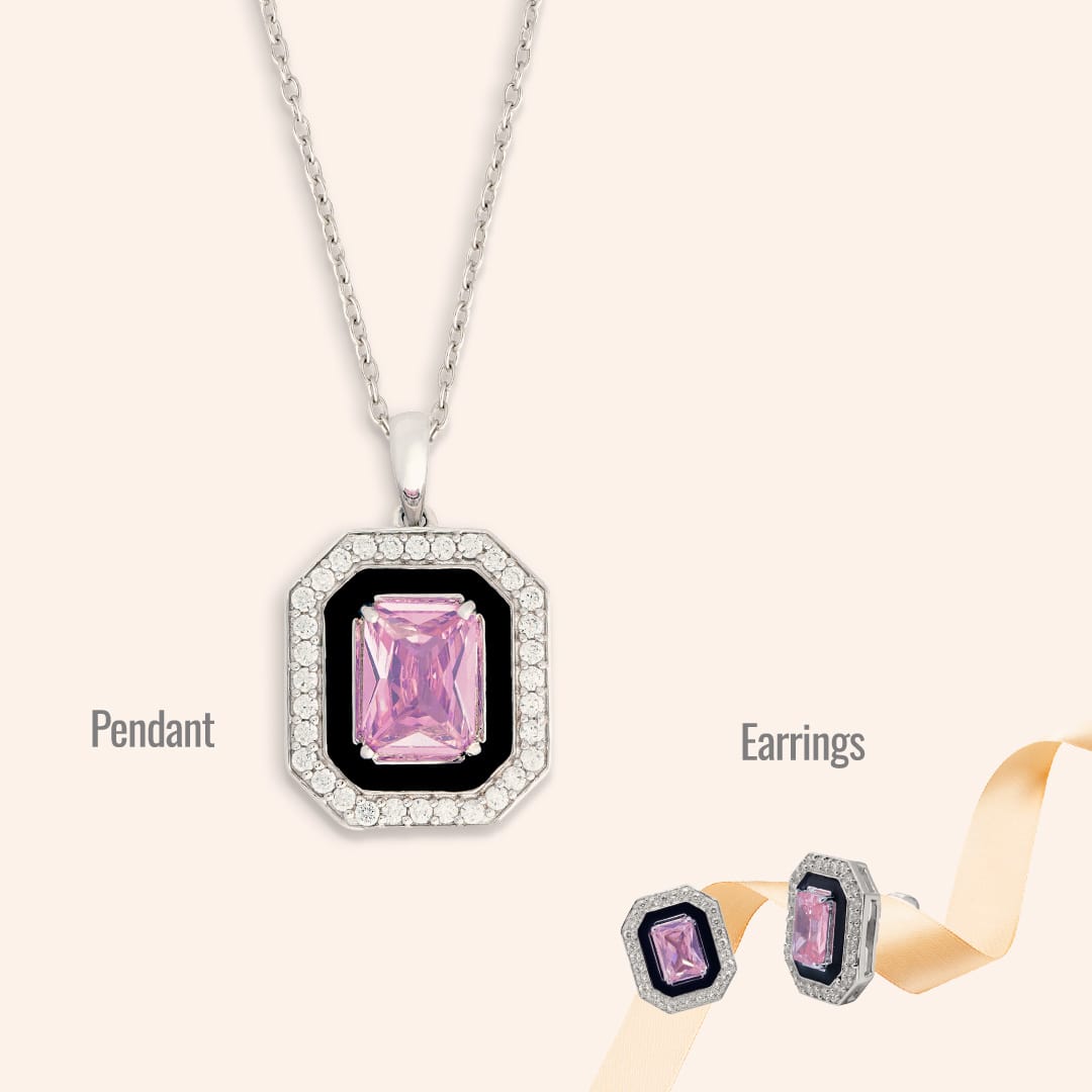 A Combo of Pink Pendant and Earrings in Pink.