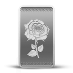 A 50 gm Silver Bar featuring Rose with 999.9 Purity.