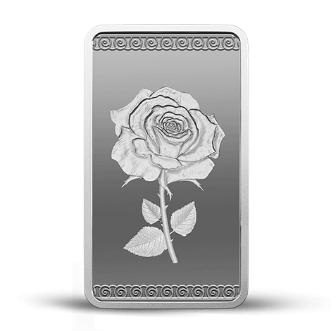 A 50 gm Silver Bar featuring Rose with 999.9 Purity.
