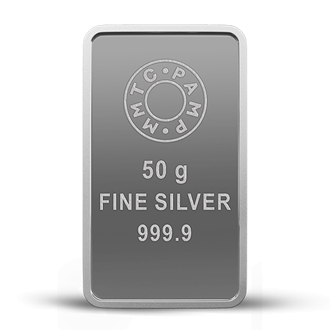 A 50 gm Silver Bar featuring Rose with 999.9 Purity.
