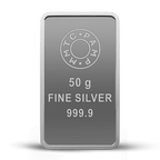 A 50 gm Silver Bar featuring Rose with 999.9 Purity.
