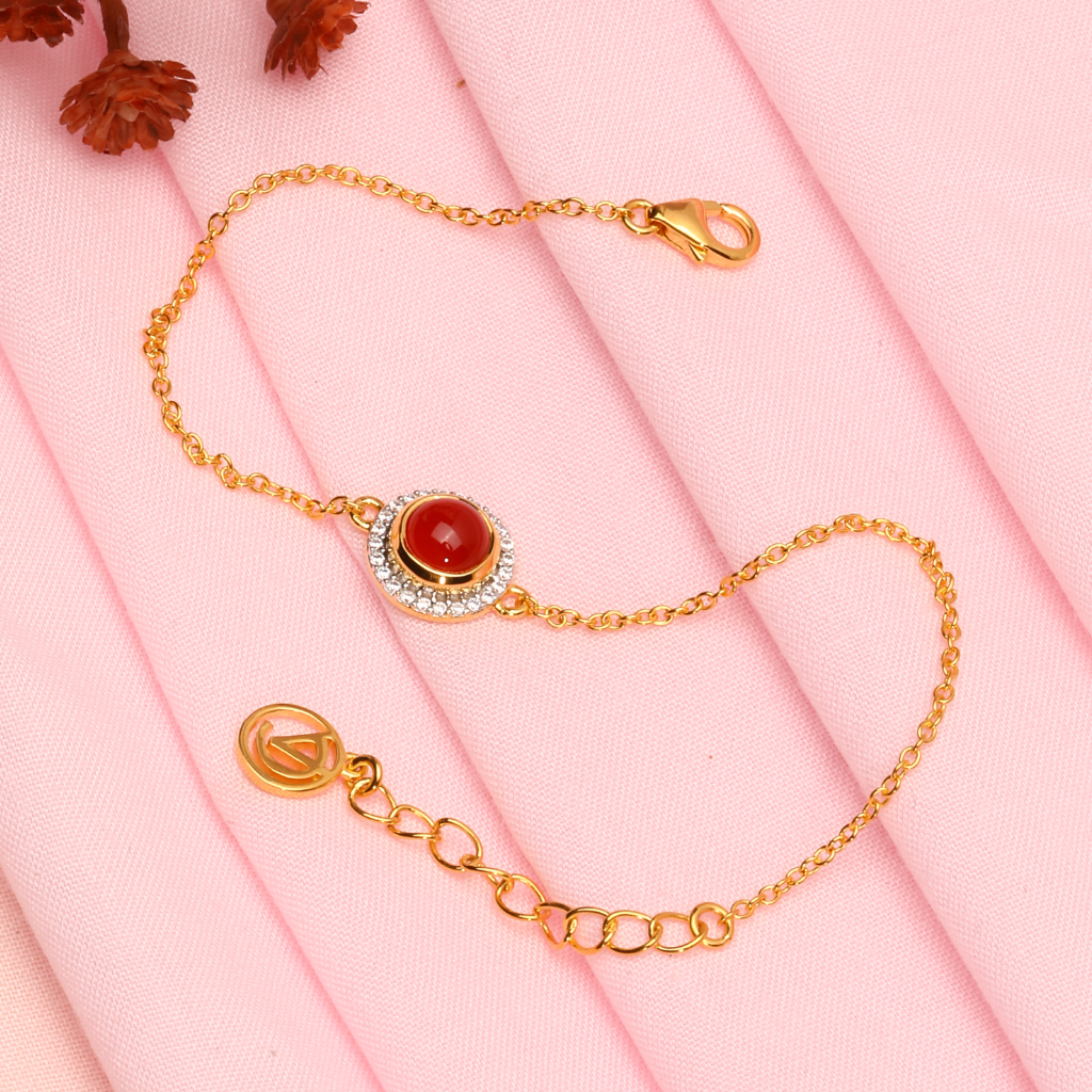 An image showing Red Colored Bracelet featuring Red Onyx and Cubic Zirconia.