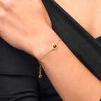 A woman wearing Red Colored Bracelet featuring Red Onyx and Cubic Zirconia.