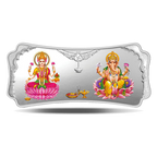 A 50 gm Silver Bar featuring Stylized Lakshmi Ganesha with 999.9 Purity.
