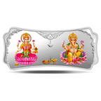 A 100 gm Silver Bar featuring Stylized Lakshmi Ganesha Silver with 999.9 Purity.