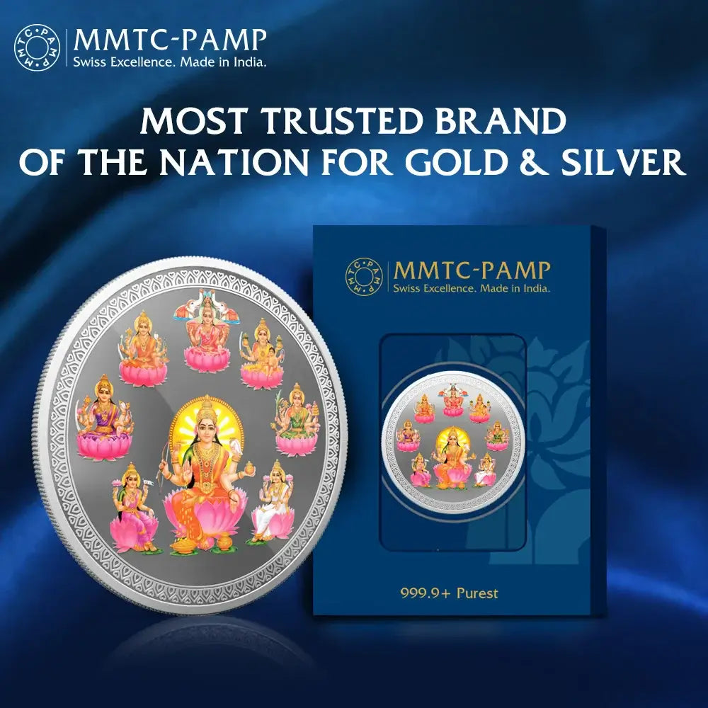 An image of Ashta Lakshmi (999.9) 50 gm Silver Coin.