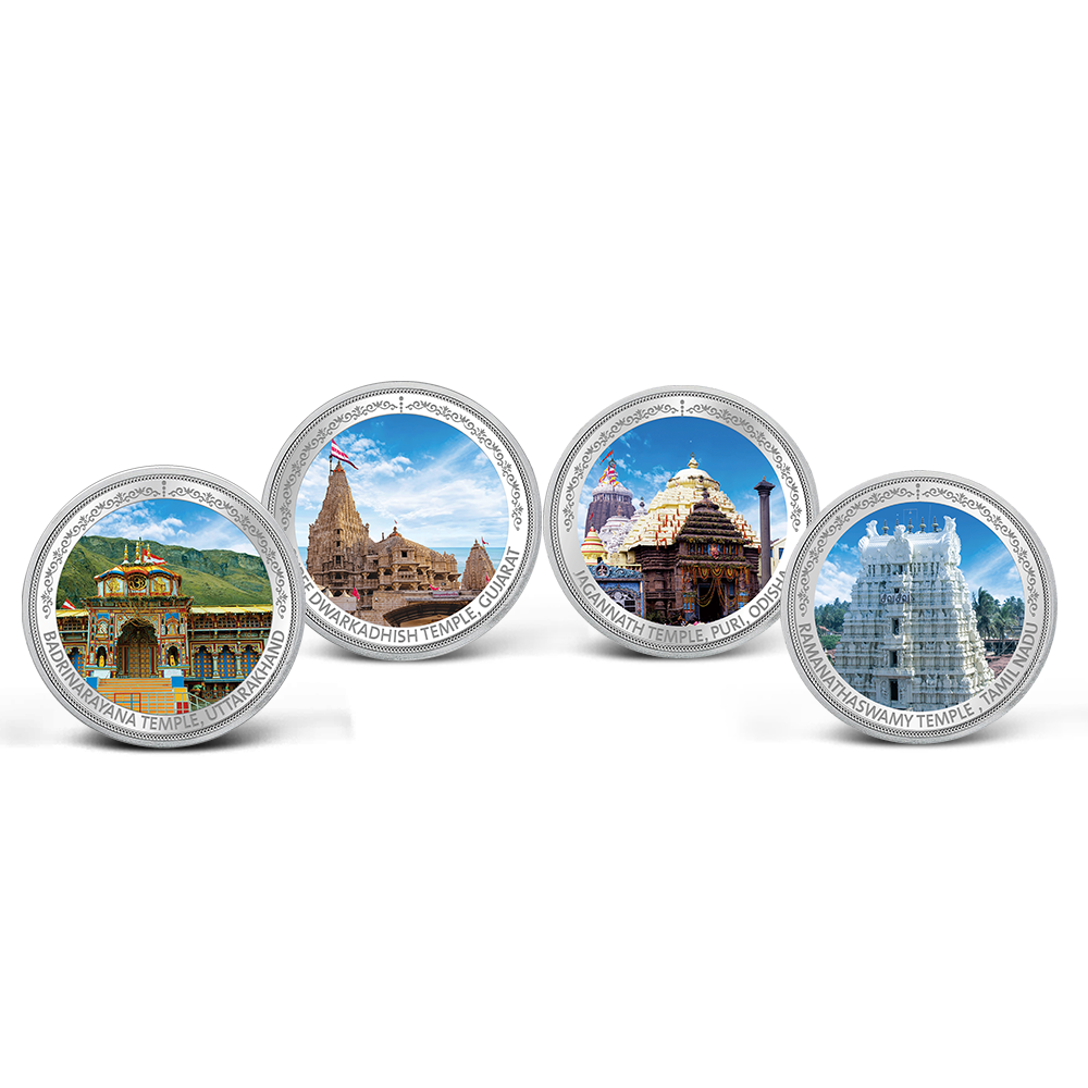 Purest 80 gm (999.9+) Char Dham Silver Coin, Set of (20.0 gms x 4)